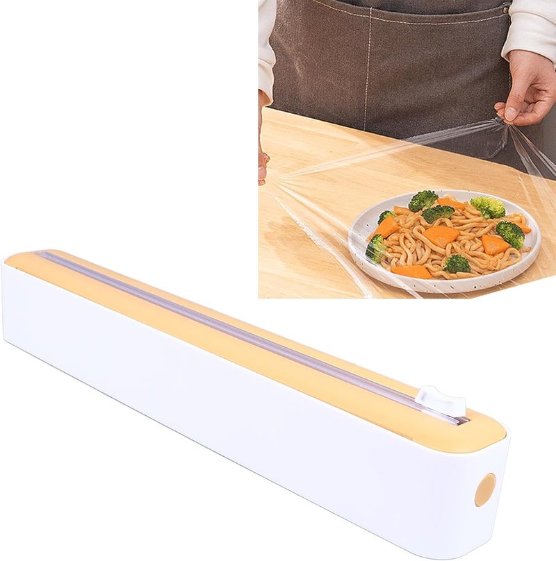 Heayzoki Plastic Wrap Dispenser With Cutter, Reusable Cling Film Dispenser, Adjustable Size, Oil Magnetic Plastic Wrap Dispenser (White and Yellow) - Image 5